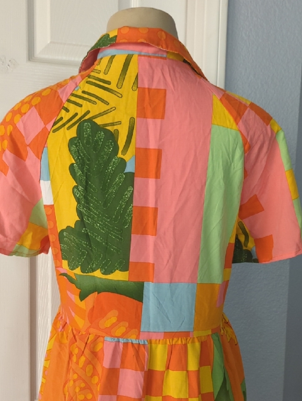 Colorblock Patchwork Maxi Shirt Dresspit to pit 18 inch - Picture 6 of 7